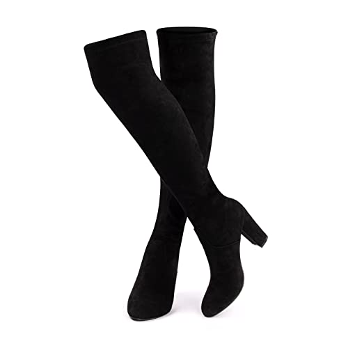 Botas Mujer Altas Botas Rodilla Elasticas Ante Tacon 3 Nero EU 38