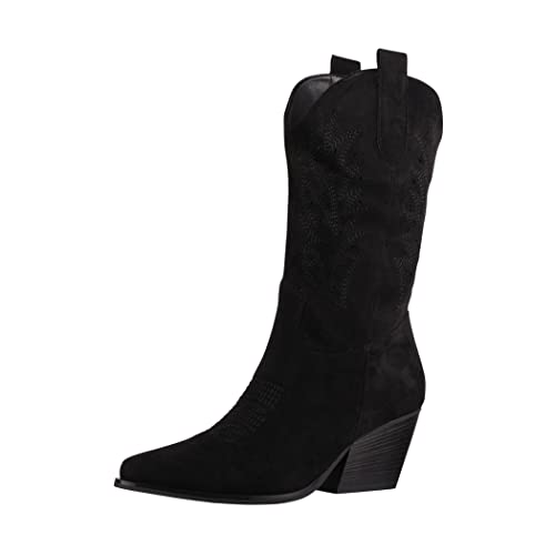 Elara Botines Mujer Botas de Trabajo Chunkyrayan DE1166 Black Suede-39