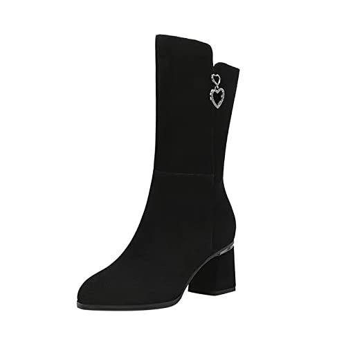 Dasongff Botas altas con cordones para mujer, botas de invierno, baratas, botas planas altas, botas de montaña, botas de moto, cruz, botas baratas, botas de tacón cuadrado, Negro , 37 EU