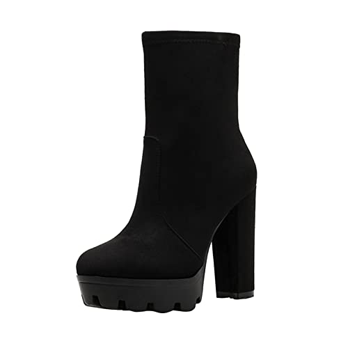 Dasongff Botas planas para mujer ante – Botas flexibles para mujer, tobillo, zapatillas de invierno, bota, moto, bicicleta, botas de tacón alto, botas de pantorrilla ancha, XXL, botas de equitación,