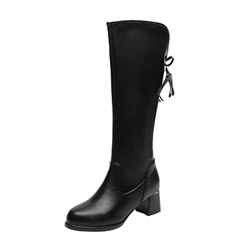 Dasongff Botas de mujer de tacón alto – Botas de mujer invierno baratas hasta la rodilla sexy con cordones botas planas negras bota de tacón alto plataforma chukka botines plataforma gótica, Negro ,