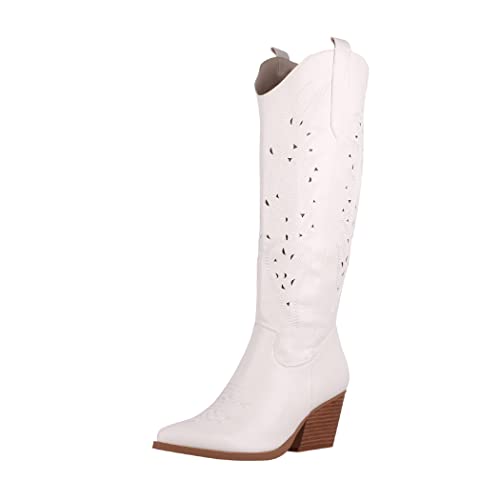 Elara Botas Vaqueras de Mujer Chunkyrayan DES920P White PU-39