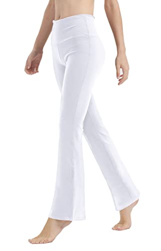 LaiEr Pantalones de yoga para mujer, con control de abdomen, pantalones de entrenamiento de cintura alta, pantalones elásticos en 4 direcciones con bolsillos interiores, blanco, XXXL