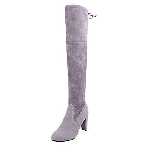 Yowablo Botas Mujer Invierno en la Rodilla Botas Largas Confort Tacones Cuadrados Zapatos sin Cremallera, gris, 39 EU