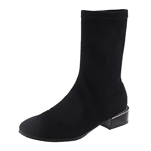 Dasongff Tobillo Zapatillas Mujer Invierno Botas Planas Negras Botas Cortas Romanas para Mujer con Tacones CuadradosS Botas Rangers Mujeres Boots Moto Botas Plataforma Gótica Botas Baratas, Negro ,