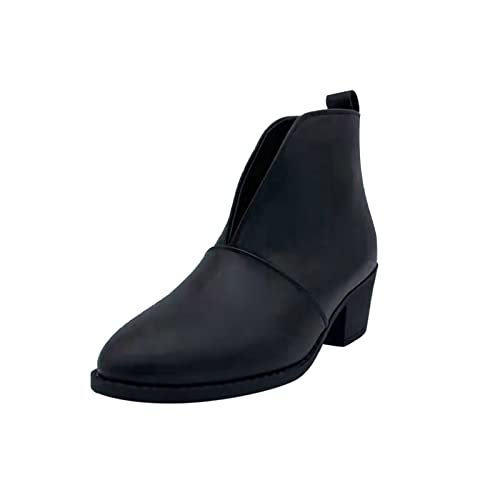 TEELONG - Botas de senderismo para mujer, estilo romano, de piel, con tacón casual, C Negro, 38 EU