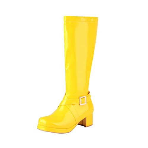 Dasongff Botas altas con cordones para mujer – Botas de mujer de tacón alto sexy botas de tacón alto sexy botas altas tacón bota vaquero marrón botas baratas botas tacón cuña, amarillo, 41 EU