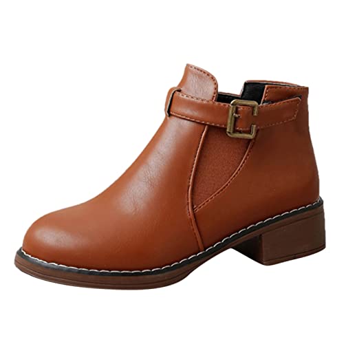 Dasongff Botas Cortas Motard - Botines Mujer Tacón Grueso Botines Mujer Tacón Negro Botas Indias Mujeres Botas Equitación Niña Botas Plataforma Punk Chukka Boots, marrón, 40 EU