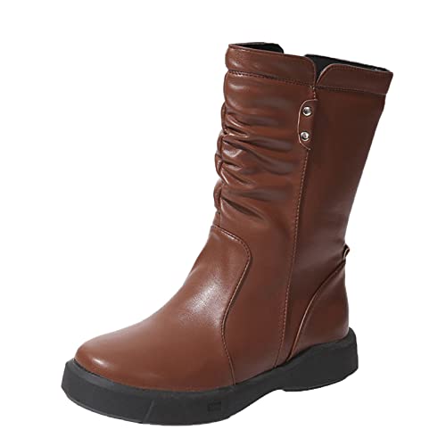 Dasongff Botines Mujer Tacón Plano Botas Tacón Alto Plataforma Mujeres Botas Cortas Moto Cross Botas de Vaquero Mujer Botas Tacón Plano Botas Plataforma Tacón Chelsea Botas Mujer Beige, marrón, 38