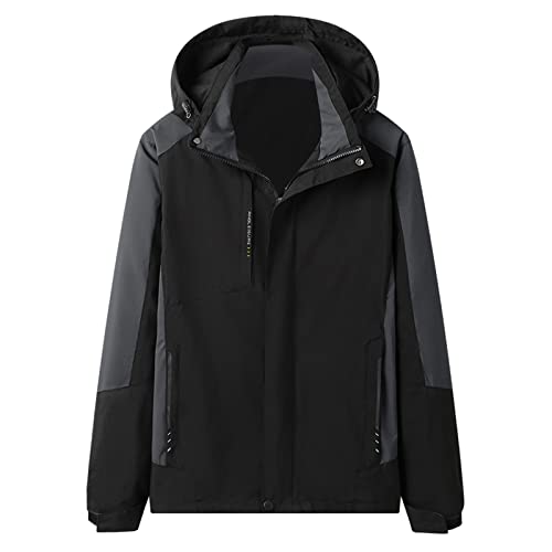 Chaquetas de caza para hombre, otoño, ocio, ocio, sólido con capucha, impermeable, transpirable, traje de aviador, chaqueta con aspecto de ante para hombre, Negro , XXXXL