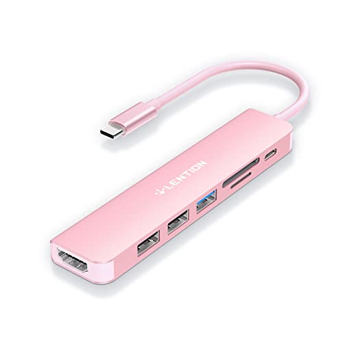 LENTION Hub USB C con Carga 100 W, HDMI 4K, Lector de Tarjeta Dual, USB 3.0 y 2.0 para MacBook Pro 2023-2016, Nuevo Mac Air/Surface, Chromebook, etc, Adaptador con Stable Driver (CE18, Oro Rosa)