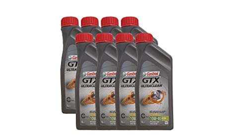 Castrol GTX Ultraclean 10W-40 A3/B4 - Aceite antifricción para Motores de automóviles de 4 Tiempos (8 x 1 L), Color Gris