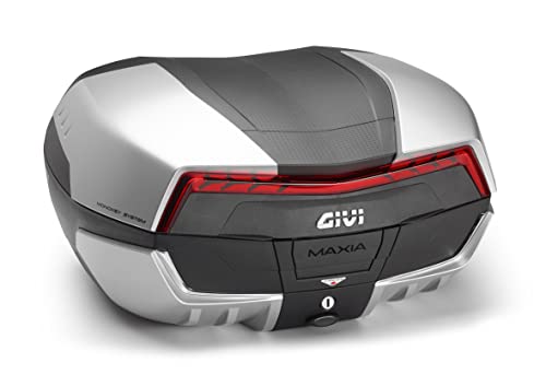 GIVI Monokey - Baúl para maletero V58N MAXIA 5 para scooter moto 2 cascos 58 litros TOPCASE trasero negro con catadióptrico rojo y cuatro fundas pintadas en color aluminio