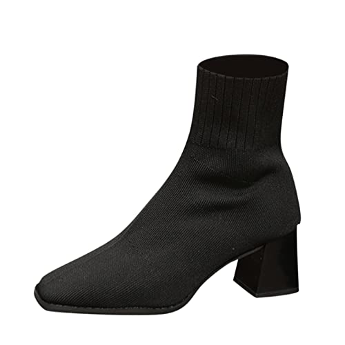 Dasongff Botas Cortas Moto - Botines Mujer Tacón Barato Botas Planas Negras Botas Indias con Flecos Mujer Vaquero Botas Botas Invierno Baratas Chelsea Botas, Negro , 42 EU