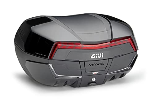 GIVI Baúl Monokey System de almacenamiento Baúl V58NN Maxia 5 para Scooter Moto 2 cascos 58 litros TOPCASE trasero negro con catadióptrico rojo y cuatro fundas pintadas en color negro brillante