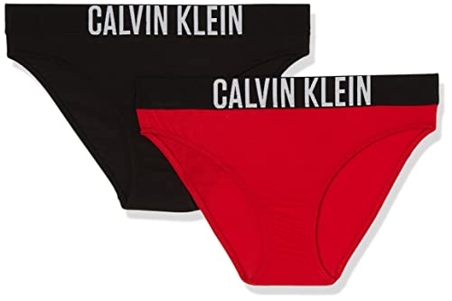 Calvin Klein Jeans 2pk 567 Bikini Estilo Ropa Interior, Rojo (Redhot/Pvhblack), 14 años para Niñas