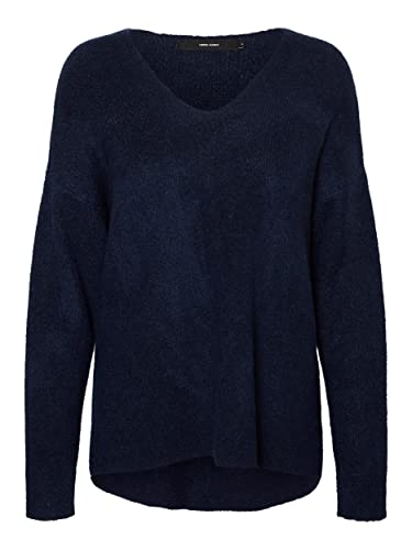 Vero Moda VMCREWLEFILE LS V-Neck Blouse Noos Suter Pulver, Navy Blazer/Detalle: Melange, L para Mujer