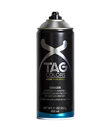 TAG COLORS - Bote de Spray para Graffiti, Color Silver Surfer (G400B001), Resultado Profesional, Precisión y Cubrición, Acabado Ultra Mate, 400ml