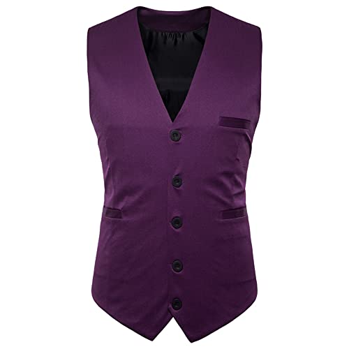 JELLYB Chaleco Hombre Ajustado Cuello V Dos En Uno Diseño Sin Mangas Hombre Traje Chaleco Primavera Otoño Moda Vintage Cuadros Empalme Estilo Callejero Hombre Casual Chaleco T-Purple L