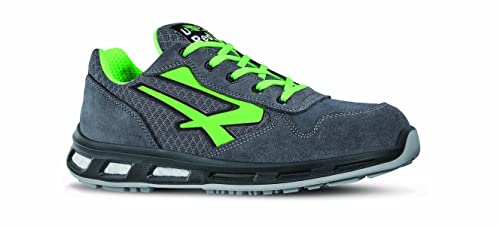 U-Power Red Lion Point, zapatos de seguridad unisex, ligeros, flexibles, de cuero antipinchazos, con inserto Infinergy, con puntera de aluminio - Grey & Green-43