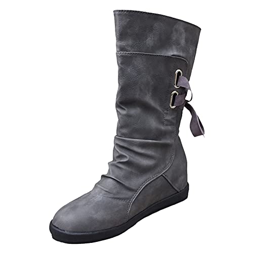 Botas De Mujer Barato Botas Botas Botas De Moto Tacón Lace-up Mid- Women's Cuña Botas para Mujeres Botas De Mollets, gris, 37 EU