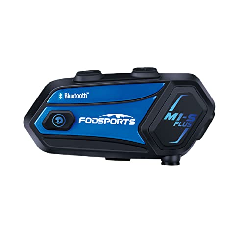 Fodsports M1-S Plus Intercomunicador Casco Moto,Música Compartida,Intercom Moto Grupo Casco para 8 Personas,Compatible con Sistema Operativo de Motocicleta,HiFi,GPS,Mp3,FM,AUX(1xAzul)