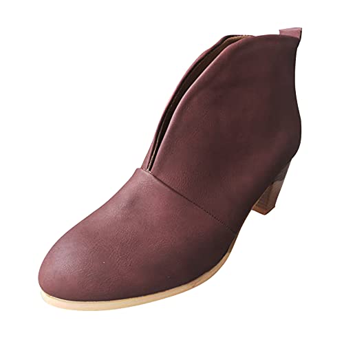 Botas de tacón corto apiladas, botas de piel para mujer, botas de nieve para mujer, rojo 1, 38 EU