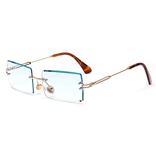 Gafas de sol con montura cuadrada ultra pequeña para mujer Hombre Gafas de sol sin montura retro con lente transparente