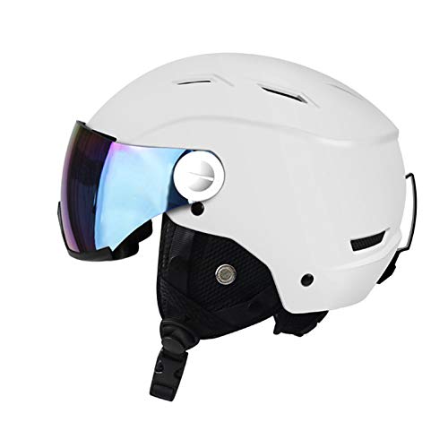 JFF Casco De Esquí Hombres Mujeres Casco De Deportes De Nieve Casco De Snowboard con Máscara De Nieve Desmontable Antivaho Gafas Integradas Esquí Snowboard,Blanco,M