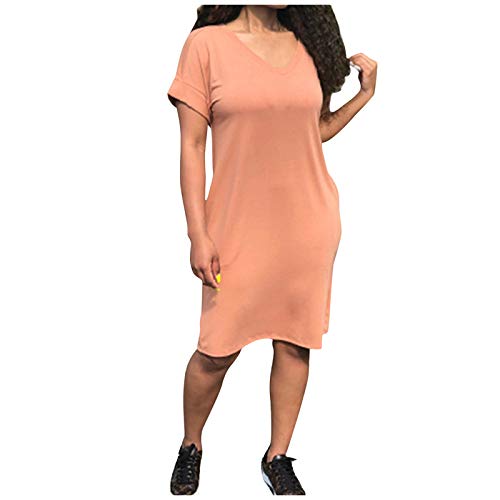 Camisa con Cuello en V T Vestido de Longitud Media Bolsillos Vestido Corto de Verano para Mujer Vestido Casual de Manga para Mujer Botas Niña De Vestir