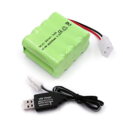 Gecoty® Batería de 9.6V NiMH, batería AA Recargable de 2400mAh, con Cable de Carga USB y Conector Tamiya, Adecuada para Camiones RC, Tanques de Control Remoto, acorazados de Control Remoto