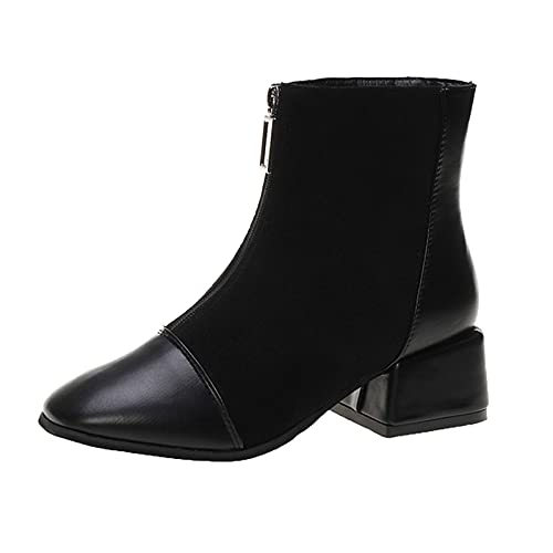 TEELONG - Botas de tobillo para mujer con puntera corta y tacón grueso y a la moda con cremallera, Black, 38 EU