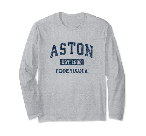 Aston Pennsylvania PA Vintage Diseño Deportivo Azul Marino Manga Larga