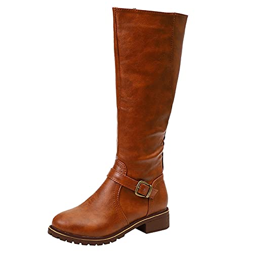 Dasongff Botas largas para mujer con tacón redondo con punta redonda Botas de moda Botas de caballero Botas altas de mujer Botas altas hasta la rodilla Clásicas Botines Invierno Otoño Botas de