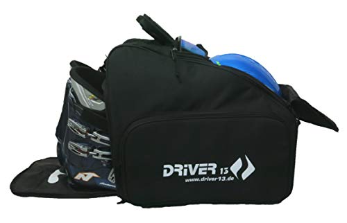 Driver13 ® Bolsa para Botas de esquí Bolsa para Botas de esquí con Compartimento para Casco para Botas Blandas duras y Bolsa para Botas Negra Bootbag No. 03