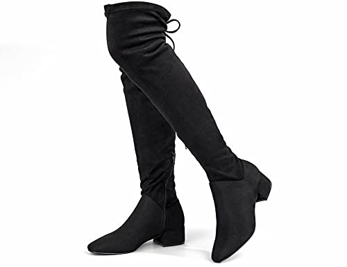 Greatonu Botas altas para mujer por encima de la rodilla, cálidas, para invierno, con cremallera lateral, parte trasera de punta, moda en el muslo, Negro 1.77 Inchs, 40 EU