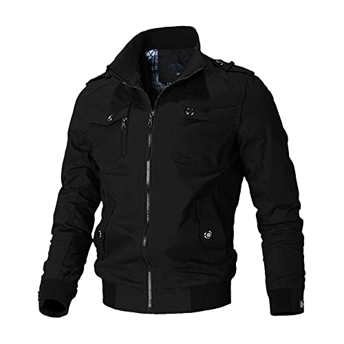 TnmZi Chaqueta Ocio Hombre Primavera Otoño Chaqueta Cremallera Hombre Montañismo Chaqueta Prueba Viento Hombre Fina Chaqueta Deportiva Hombre Suelta Chaqueta Transición Hombre E-Black1 M