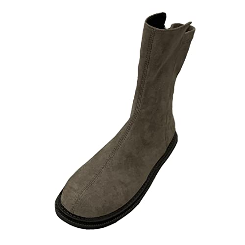 Dasongff Botas de mujer altas baratas – Botas de mujer piel sintética Santiag botas altas sexy tacón plano botas altas para mujer bota moto motorista botas Chelsea beige plataforma gótica, caqui, 40