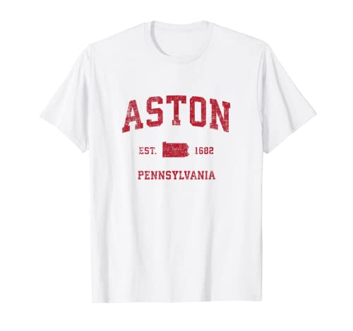 Aston Pennsylvania PA Vintage Sports Design Rojo Print Camiseta