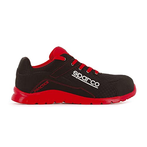 Sparco - Teamwork Scarpa Antinfortunistica Da Lavoro Bassa per UOMO E Donna Practice S1P SRC, Botas de Seguridad y contra Incendios Unisex Adulto, Nero/Rosso, 42 EU