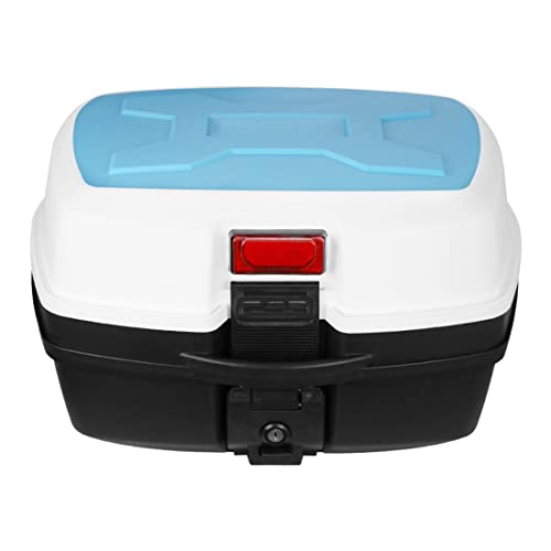 Baúl Moto 35L, Caja De Moto Universal con Candado De Seguridad, Maleta De Moto Impermeable, Baúl De para Almacenamiento Casco (Color : White+Blue Lid)