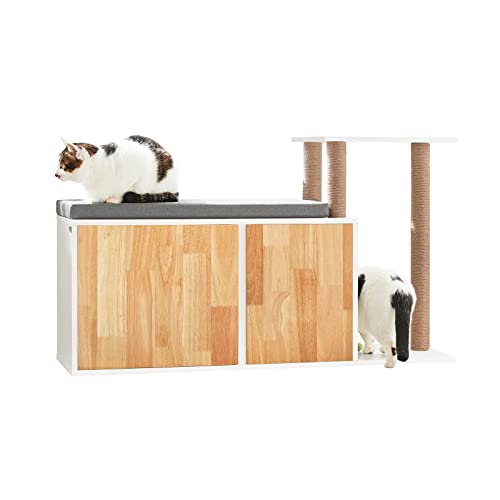 SoBuy FSR135-WN Banco de Almacenamiento Zapatero Banco con 2 Puertas y 1 Estante Casa de Madera para Gatos Blanco 110 x 35 x 65 cm ES