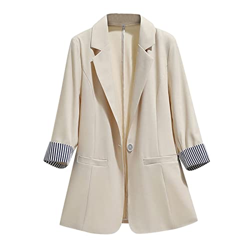 Chaquetas de Traje y Blazers Mujer Traje Chaqueta Mujer Blazer de Solapa Oficina Negocios Chaquetas de Traje de Suelto y Suave Casual Liquidación Venta Slim Fit Baratos Abrigo(A Beige,XL)