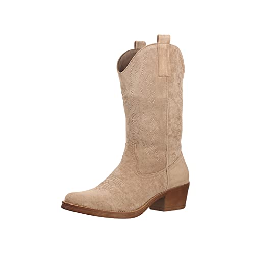 Elara Botas de Vaquero Mujer Estilo Motero Chunkyrayan 301-A32S NewKhaki-39