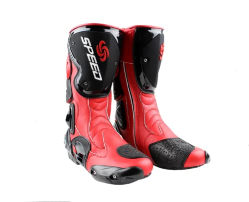 Botas de Moto de Pista Racing Profesional Antideslizante Transpirable Impermeable (Rojo, 43)