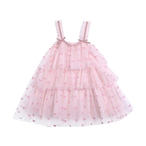 Chica Suspender Dress In Summer Love Impreso Medio y Niño Princesa Princesa Net Yarn Cake Dress Niña Vestido 152