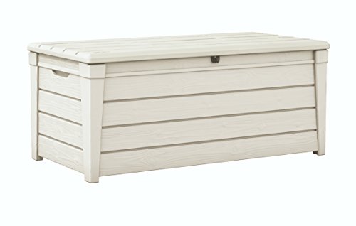 Keter - Baúl de jardín Brightwood Poolbox, capacidad 454 litros, 145 x 69,7 x 60,3 cm