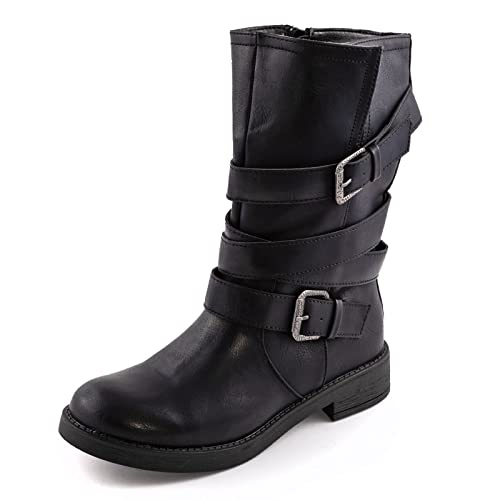 Toocool - Zapatos De Mujer Botas Biker Motociclista Cuero Casual Hebillas Nuevo 1050, Negro , 36 EU