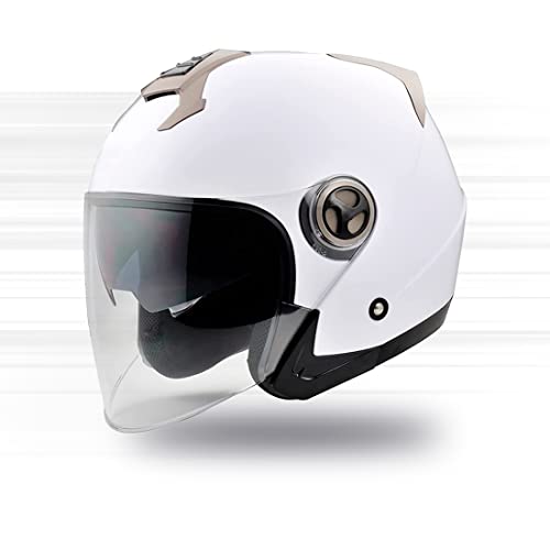 Nat Hut - Casco de Moto Jet para Hombre y Mujer Homologado ECE - Visera Solar y Antiarañazos Integradas - Abierto Ideal para Scooter y Vehículos Todo Terreno - Blanco Mate, Talla L (58-60 cm)