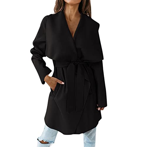 Abrigos Mujer Invierno Rebajas de Longitud Media Chaqueta Mujer Tweed Color Sólido Liquidación Venta Elegante Cardigan Mujer Manga Larga Abrigo Parker Outwear Tallas Grandes Baratos(B Black,M)